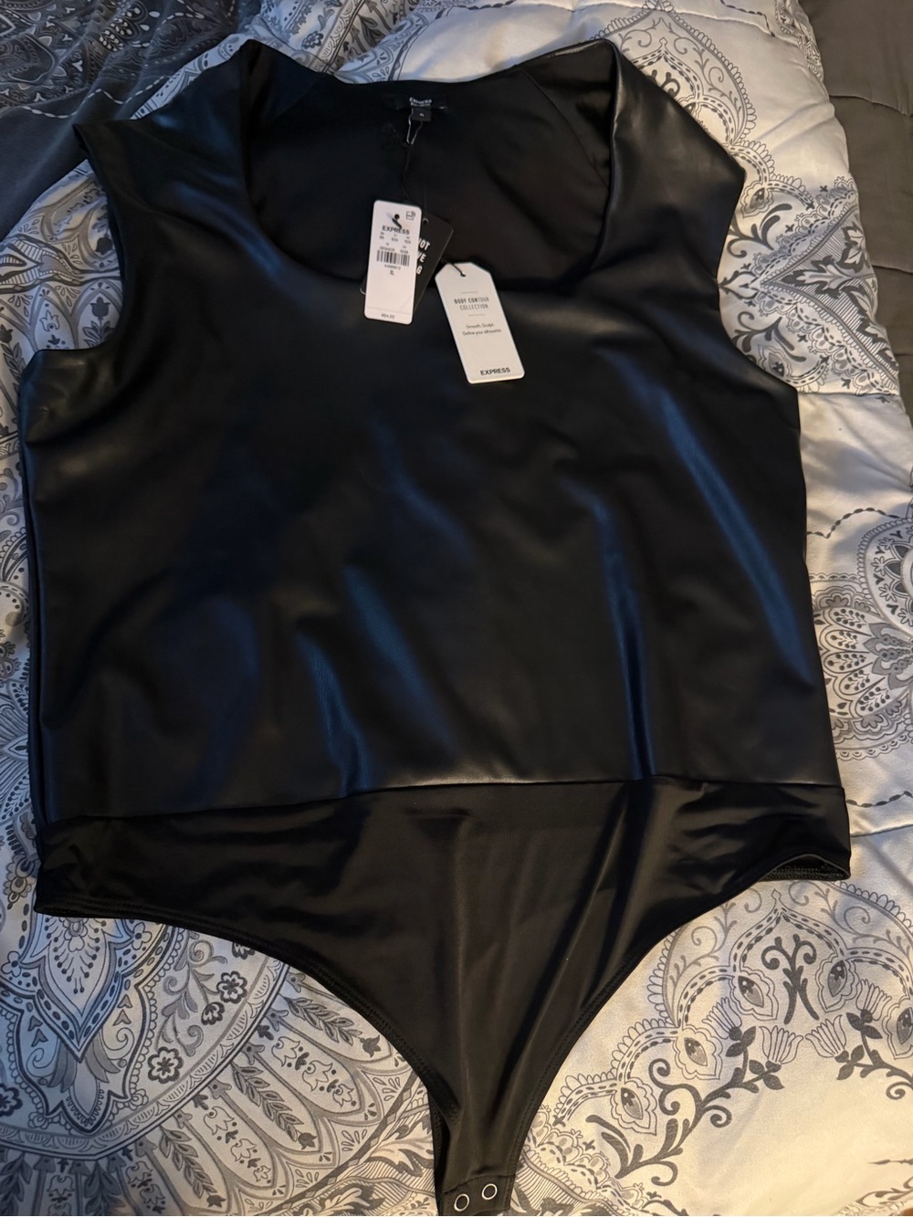 Express Black Faux Leather One-Piece Swimsuit